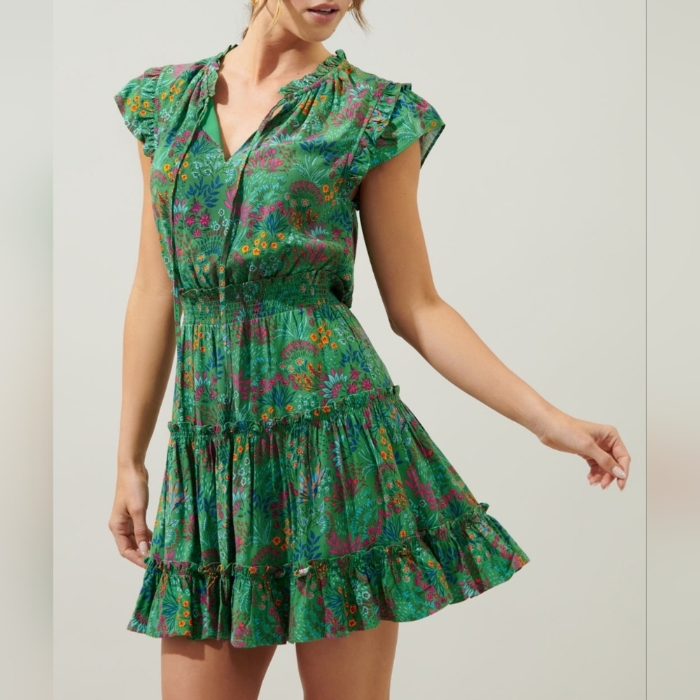 Sugarlips Green and Red Ruffled Tiered Mini Dress, Perfect Fun SPRING Dress